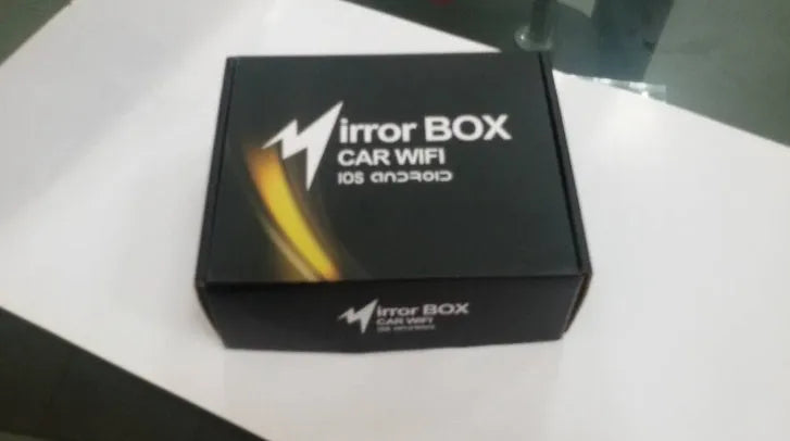 Black car mirror link box with Wi-Fi antenna for smartphone screen mirroring to vehicle display