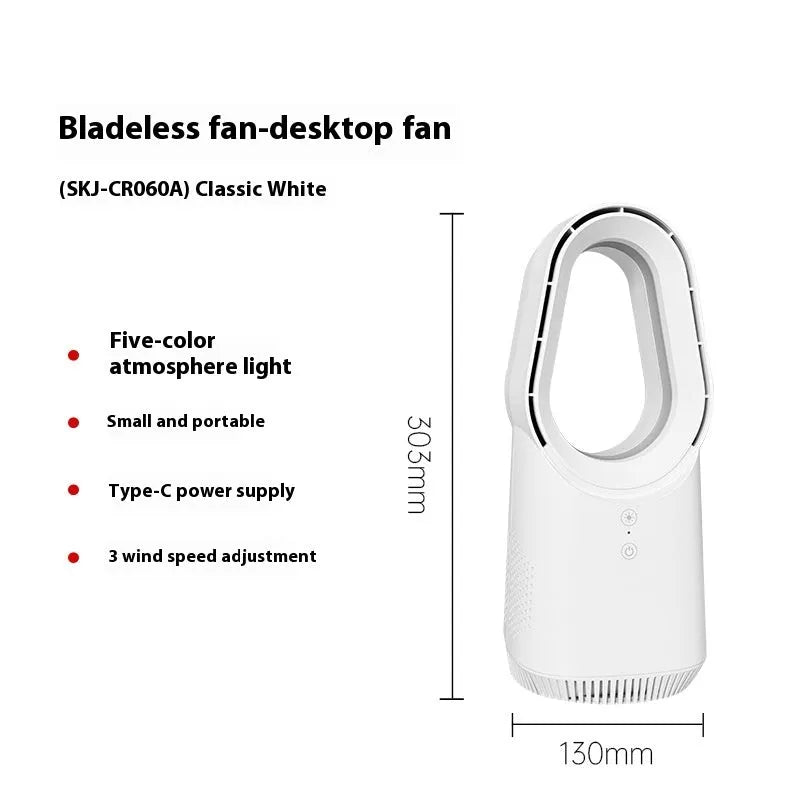SK white bladeless tower fan with touch screen controls and remote for floor or desk placement