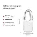 SK white bladeless tower fan with touch screen controls and remote for floor or desk placement