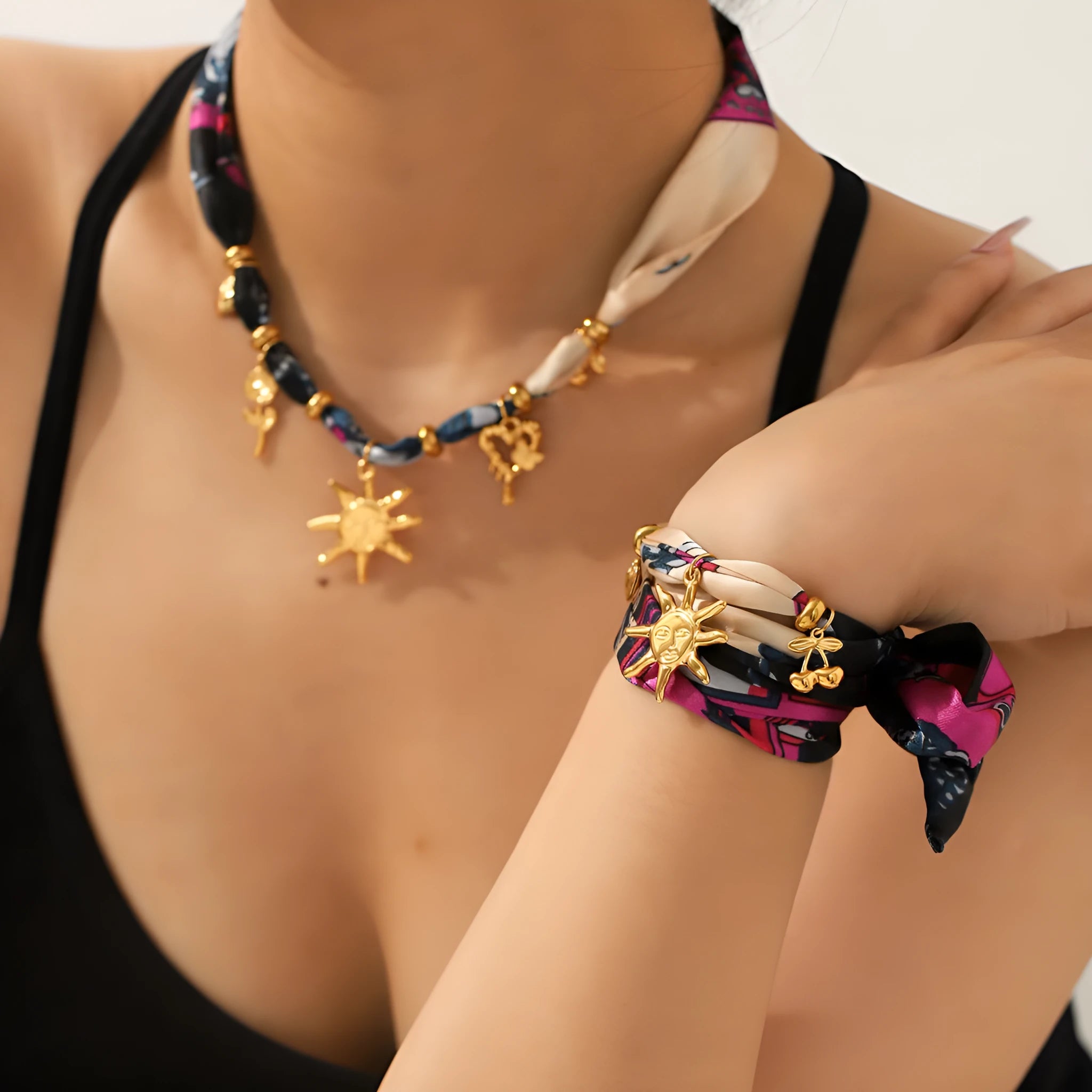 Sunflower stainless steel charm on a ribbon bracelet for children, ins style