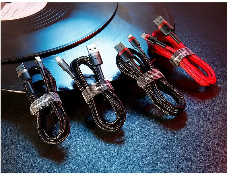 Gold and black Apple Lightning fast charging cable, 1 metre long, compatible with iPhone.