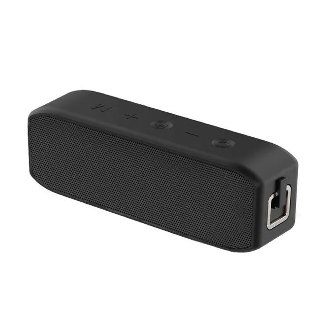 Black waterproof wireless Bluetooth speaker with control buttons and 20W output