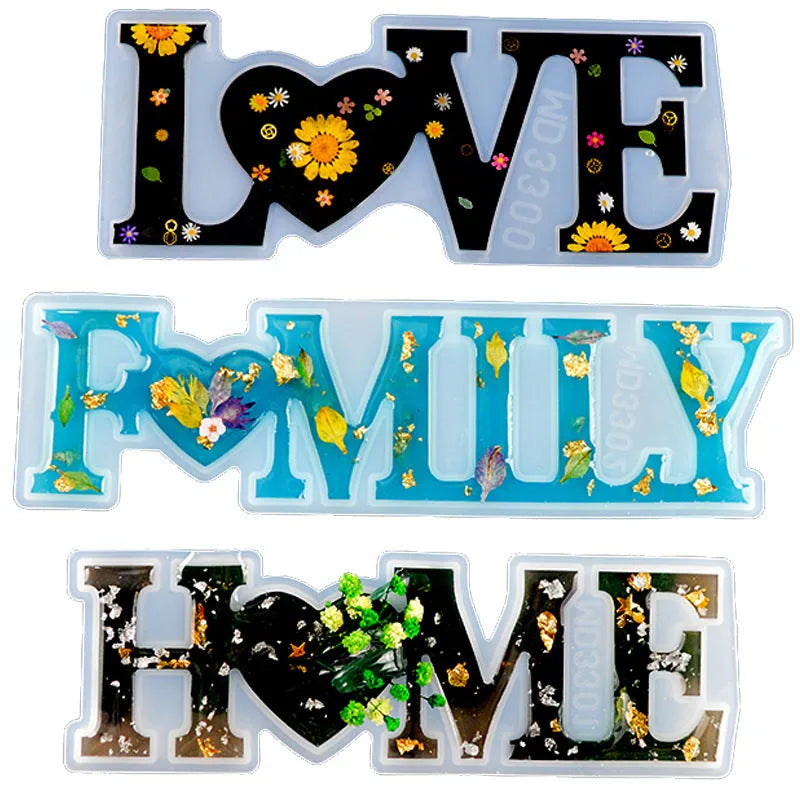 Silicone epoxy mould with raised English letter patterns for resin jewellery making