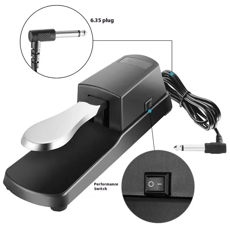 Universal MIDI keyboard sustain pedal with ABS plastic body and anti-slip rubber base