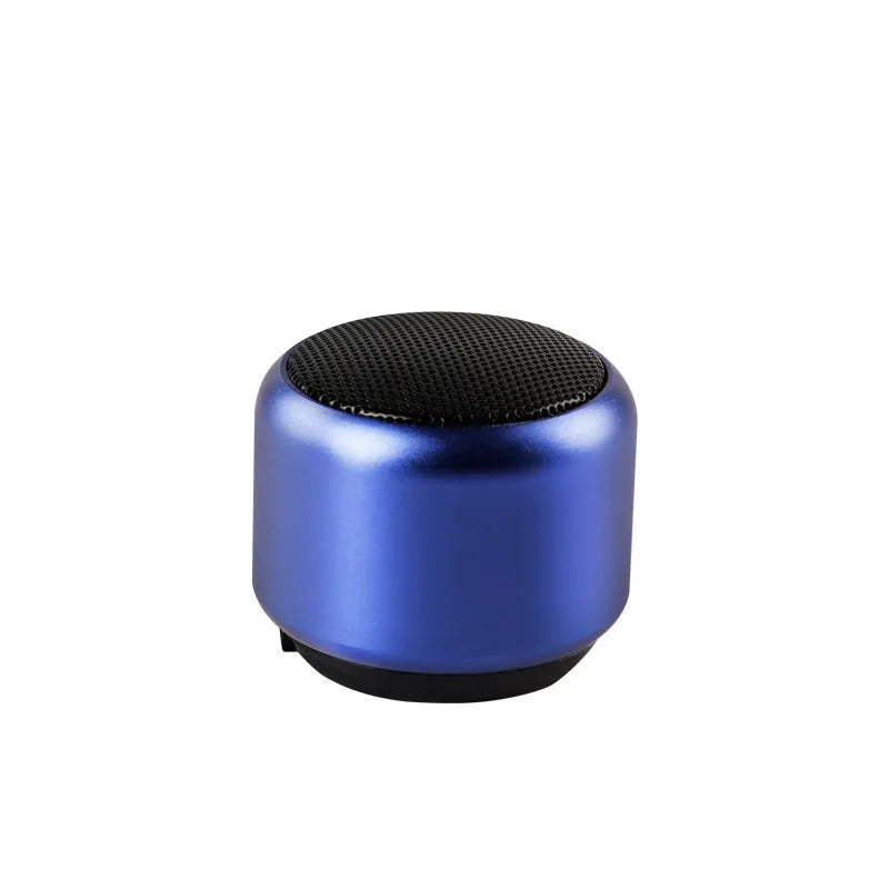 Portable outdoor mini Bluetooth speaker in black, blue, gold, or pink colours showing compact size