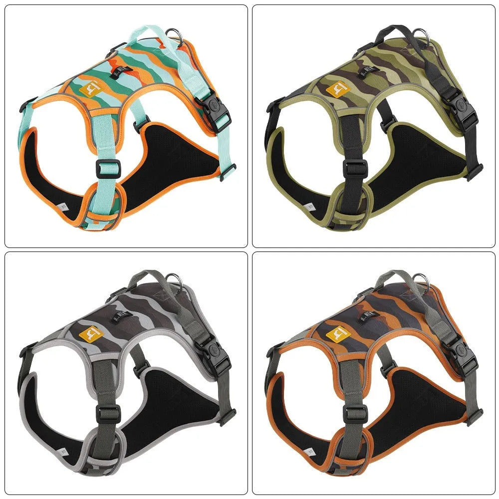 Reflective dog harness with chest and back design in Oxford cloth material for urban commuting safety