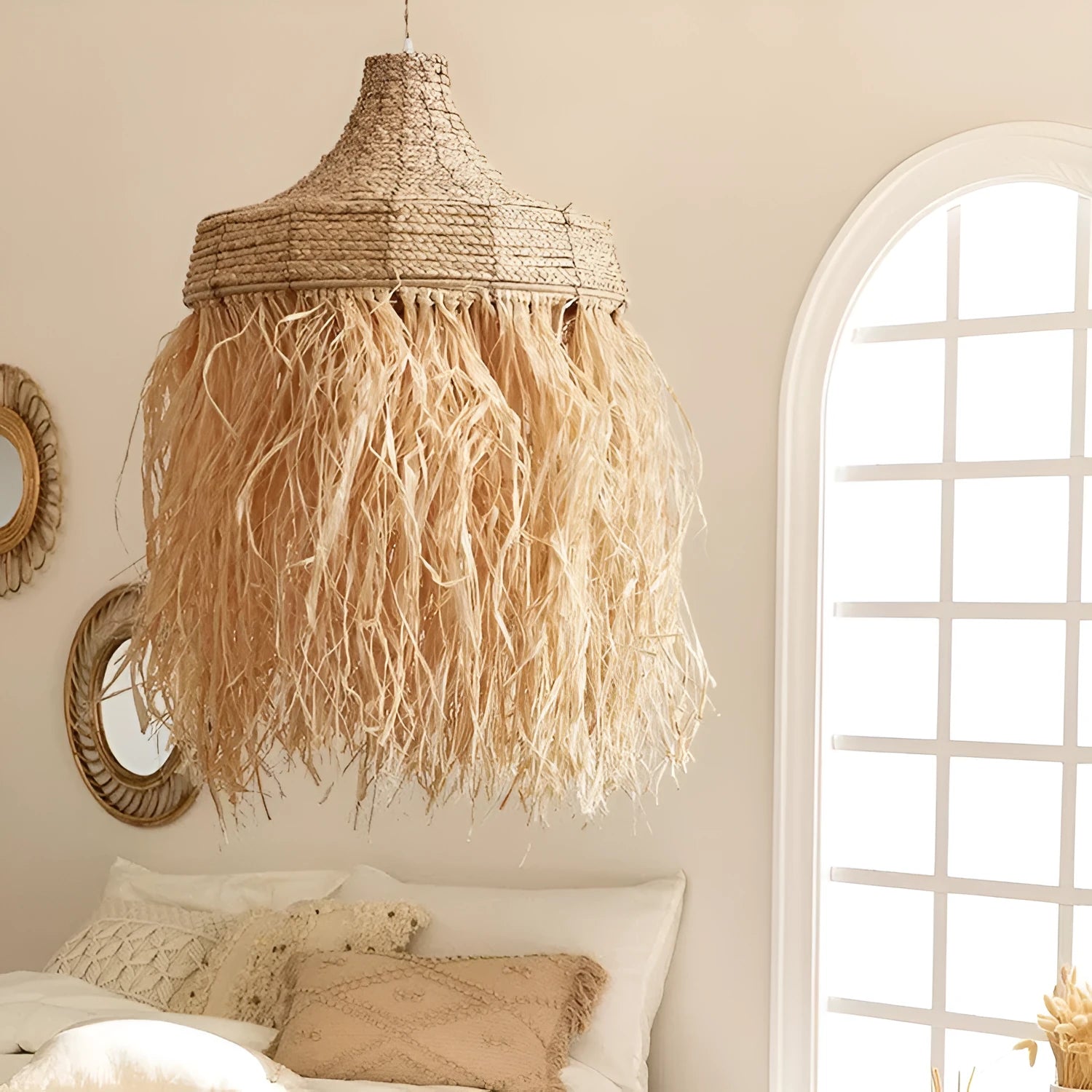 Southeast Asian style restaurant pendant light with 50cm woven wild vetch and willow shade