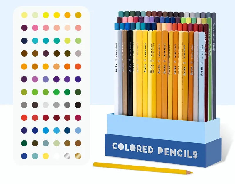 Boxed set of 72 soft core coloured pencils with basswood barrels for art drawing and painting