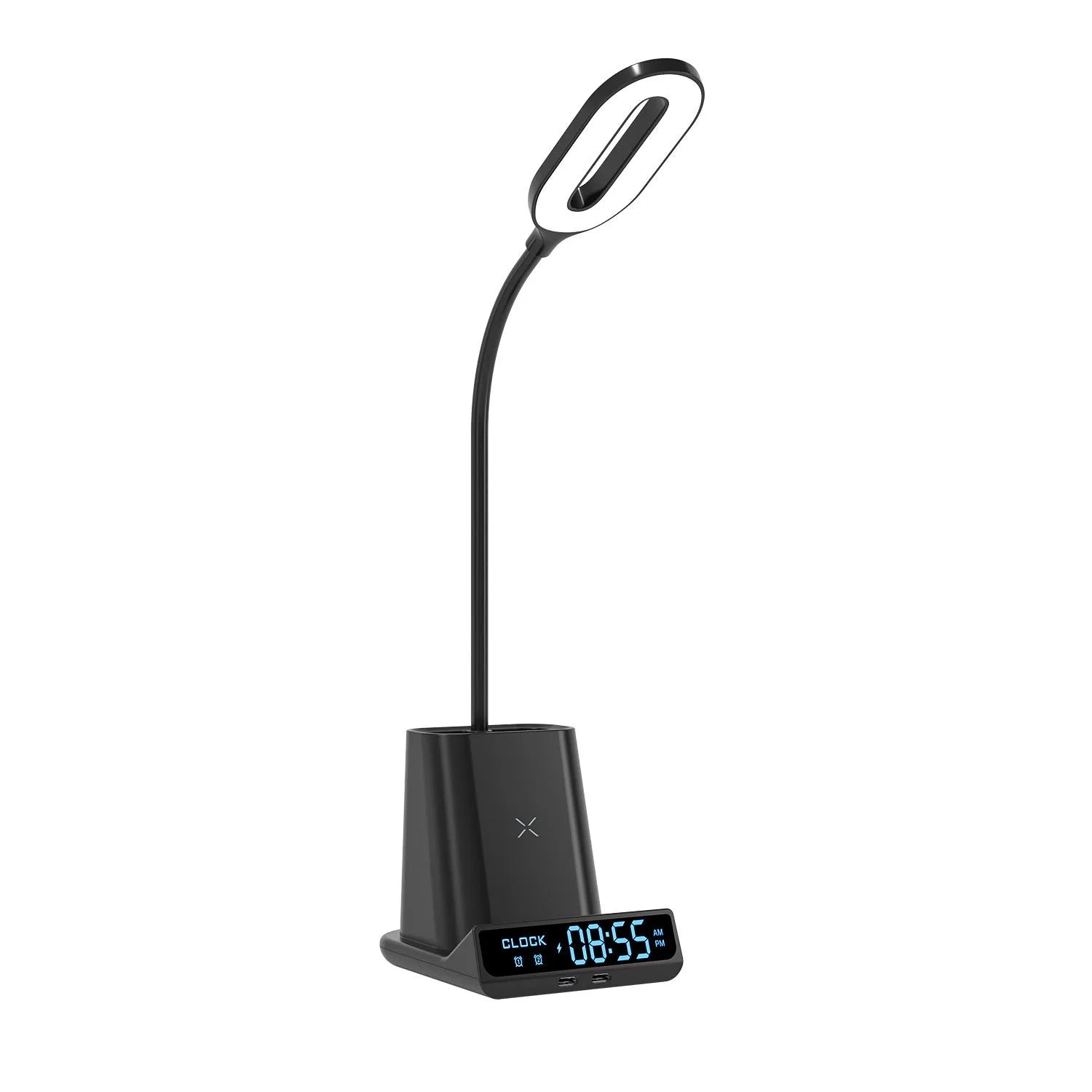 Modern minimalist wireless charging desk lamp with built-in pen holder and storage compartment