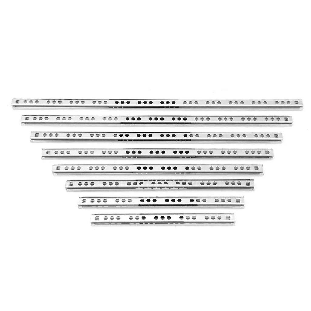 Ultra-narrow 17mm wide two-section drawer slide rails with ball bearings in various lengths