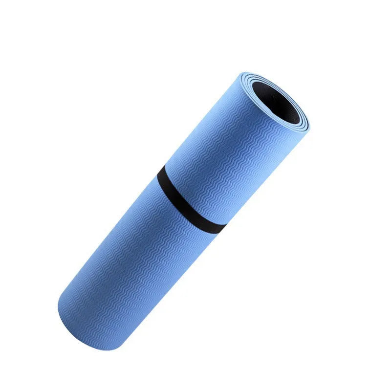 Blue conductive grounding yoga mat with plants pattern, 182x61cm dimensions and grounding wire