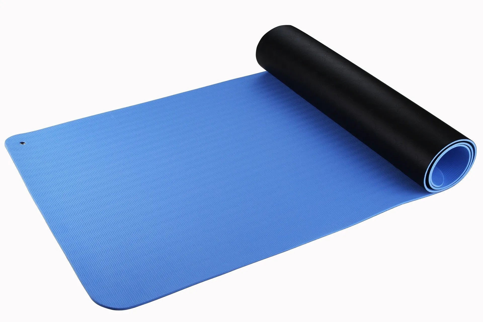 Blue conductive grounding yoga mat with plants pattern, 182x61cm dimensions and grounding wire