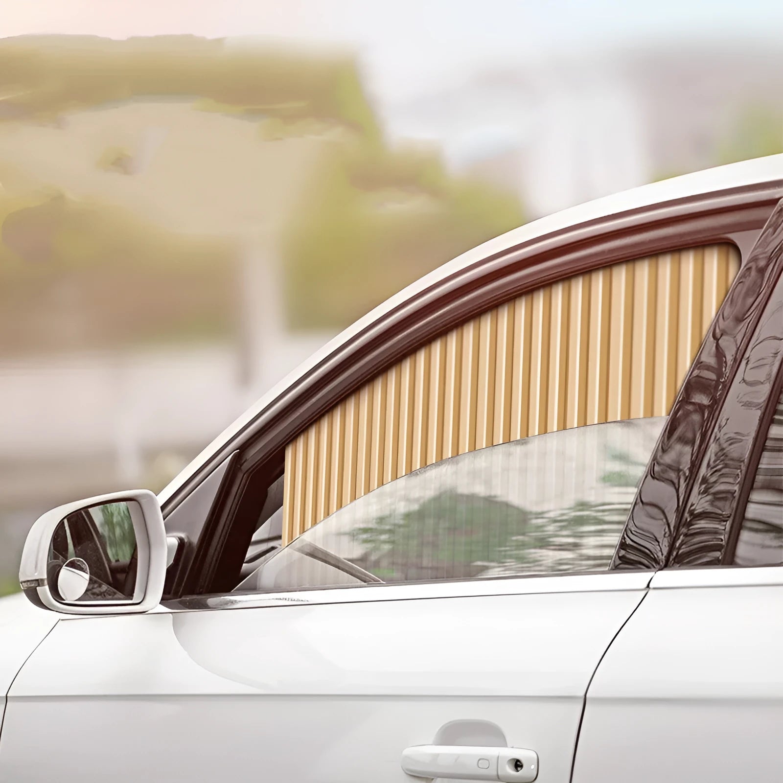 Auto retractable car sun curtain in thick opaque cloth material with roller shutter mechanism