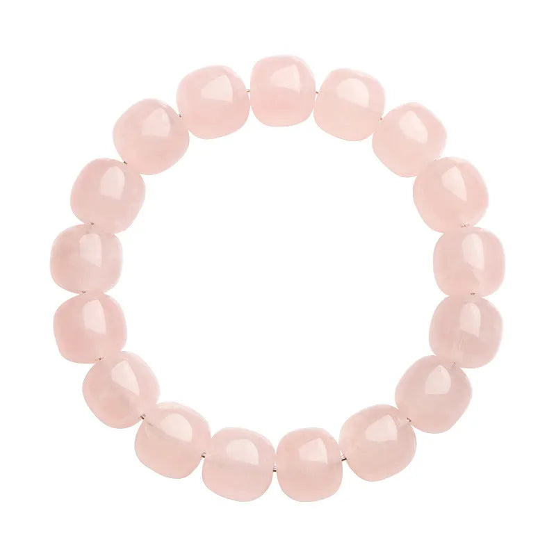 Natural bamboo style crystal barrel bead bracelet in pink with 11-12mm geometric beads
