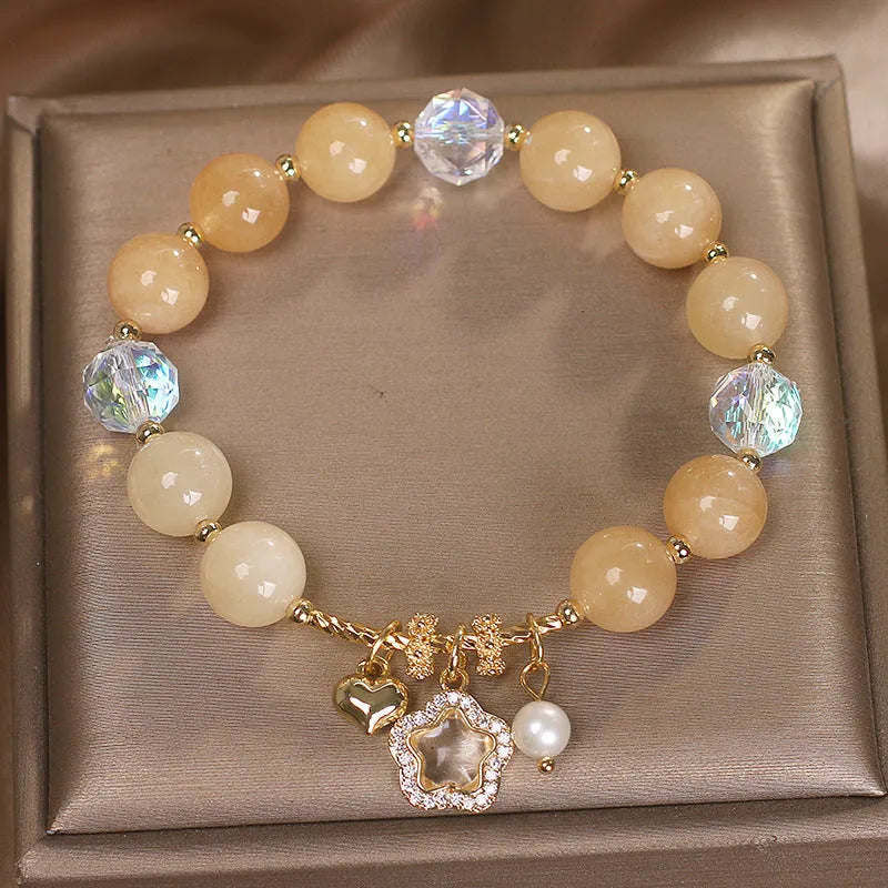 Super sweet mori style citrine bracelet with yellow natural stone pentagram pendant on surface