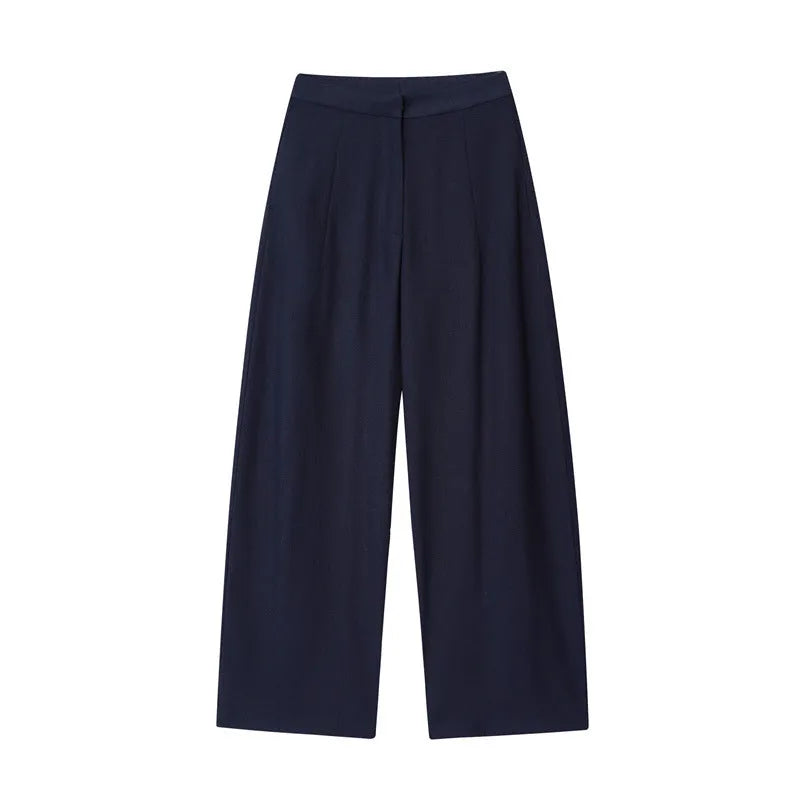 Women's blended polyester co-ord suit with flounced sleeve top and wide-leg trousers