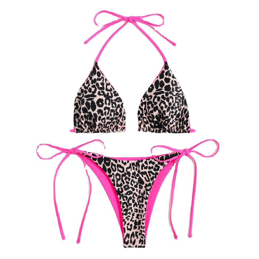 Women's lace-up triangle bikini top and split pants in a colour style from the available range