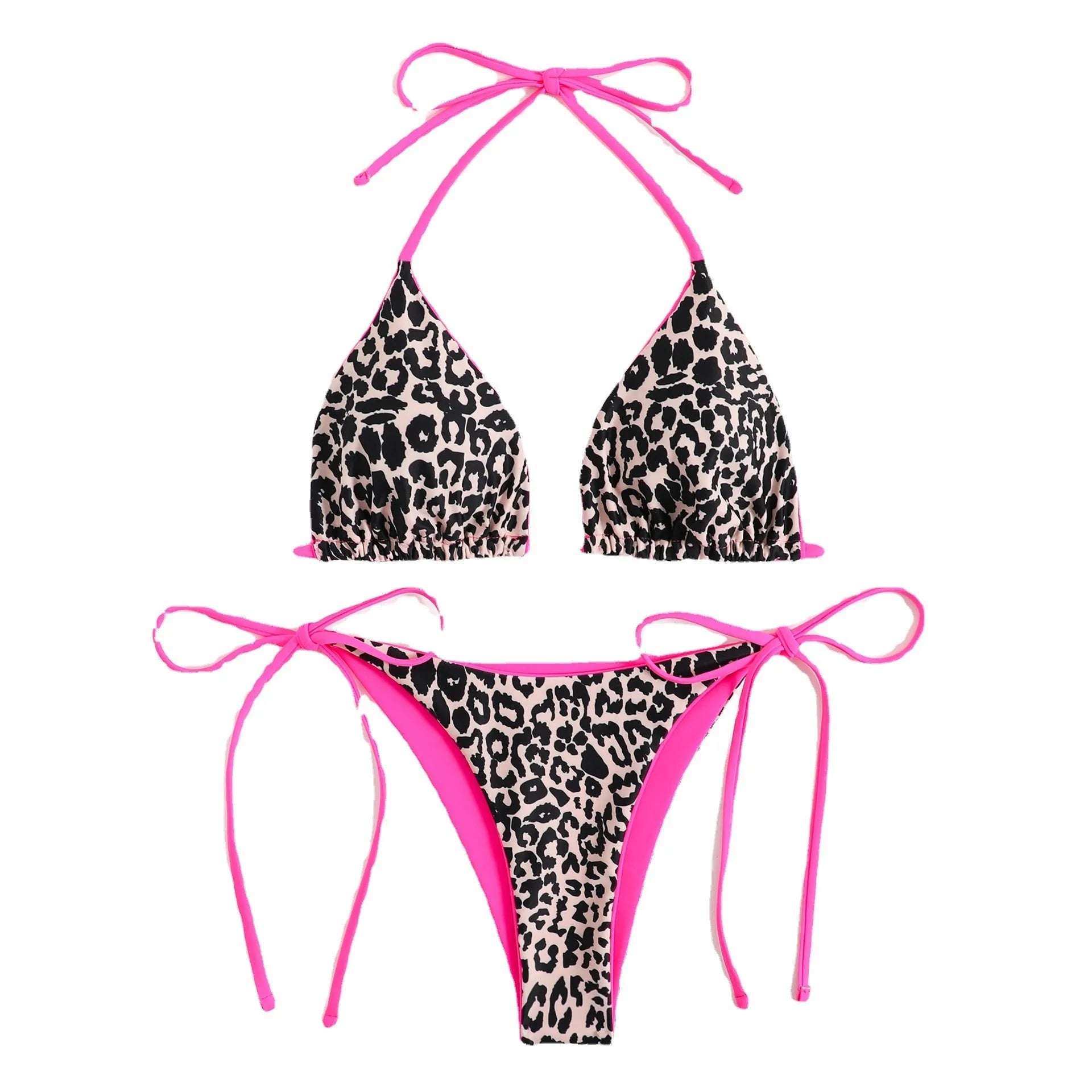 Women's lace-up triangle bikini top and split pants in a colour style from the available range