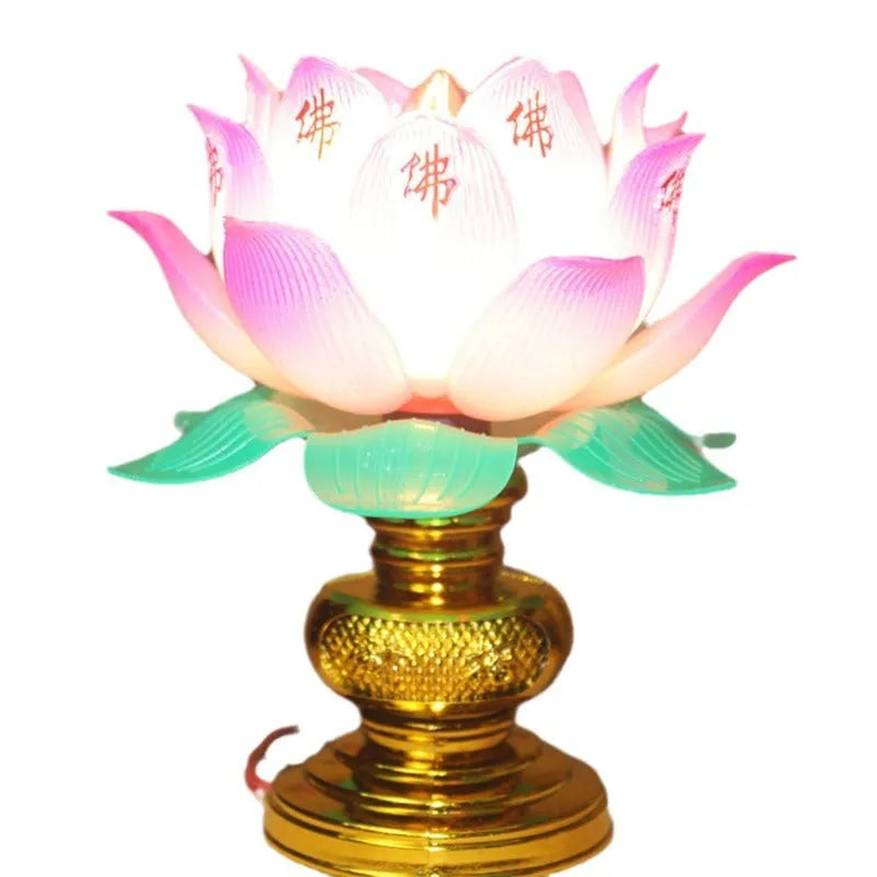 Buddha light plug-in worshiping lamp with lotus colourful light design for altar decoration.