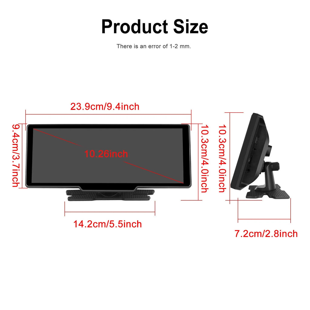 10.26-inch car DVR touchscreen display with rear view camera and CarPlay Android Auto connectivity