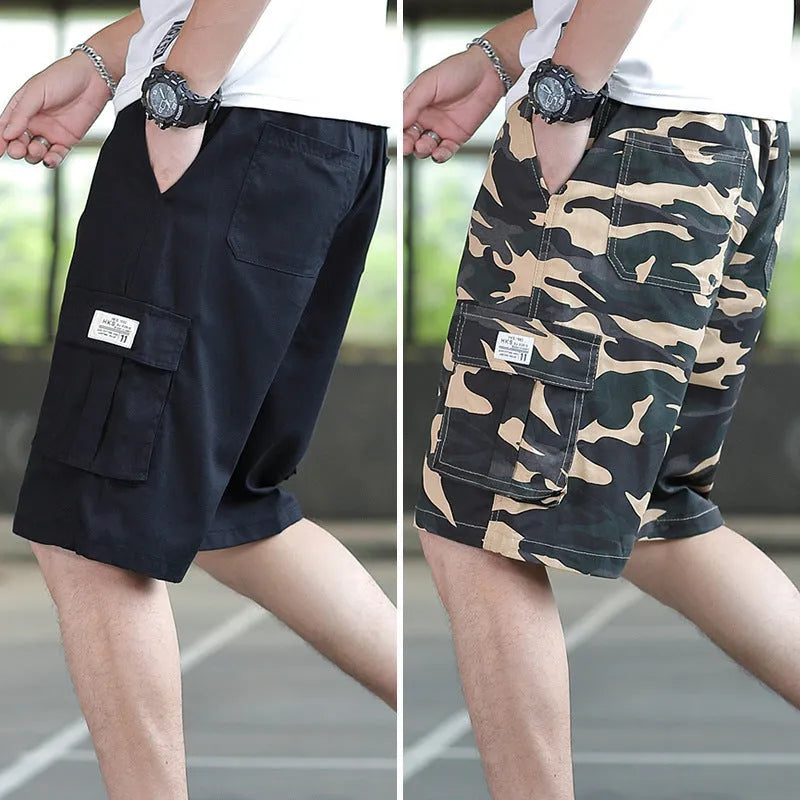 Men's loose fit Korean style casual trousers in camouflage colour, showing relaxed fit and lightweight fabric.