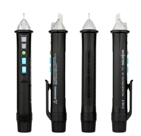 Black intelligent electrical test pencil with display screen and sensor tip for line detection