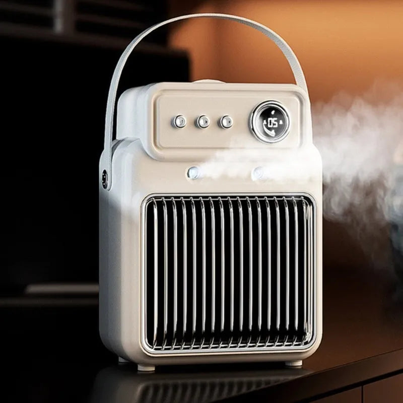 White 1200W PTC room heater with humidifying function on a tabletop.