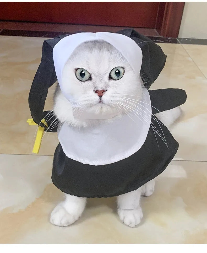 Black polyester nun Halloween costume for cats and dogs with free-size fit