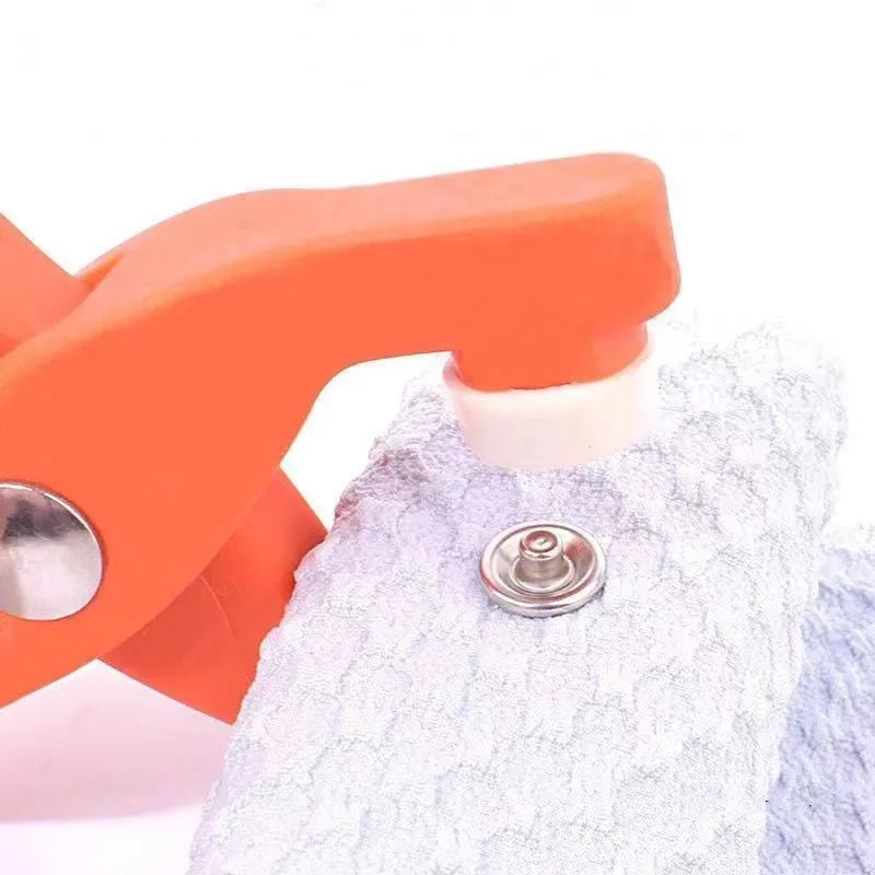 Stainless steel five claw no-sew buttons and pliers tool for children's clothing.