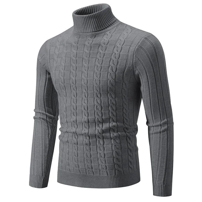 Men's slim fit chenille turtleneck pullover in neutral colours
