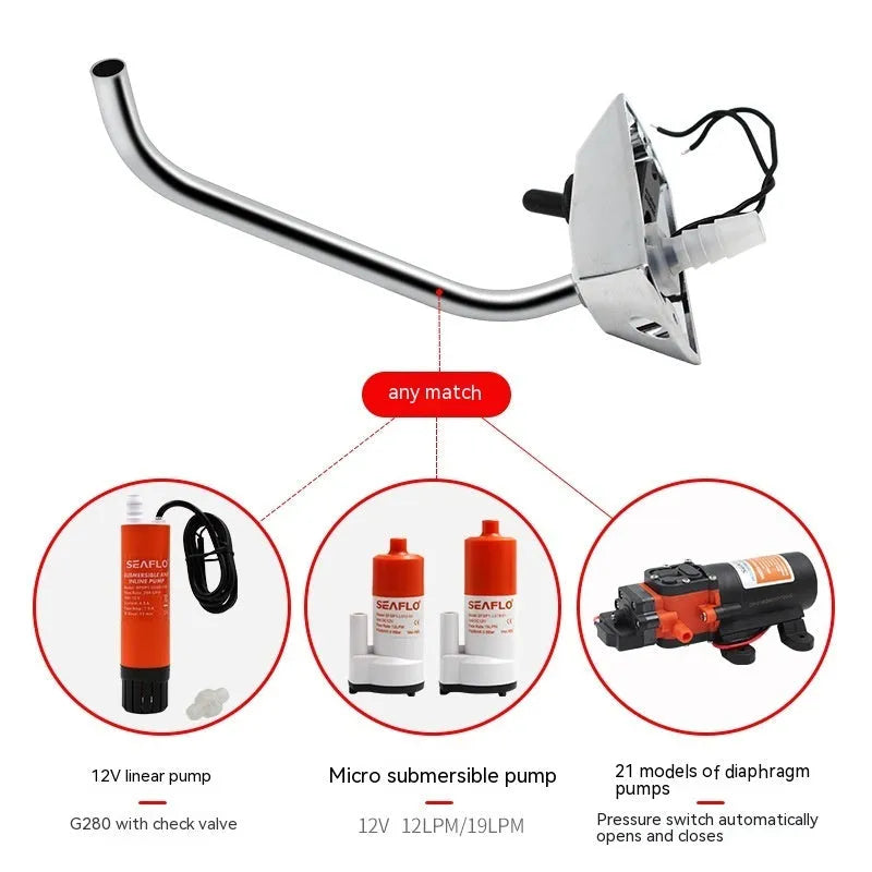 Electronic control RV kitchen faucet with polished stainless steel finish and 9mm plumbing connections
