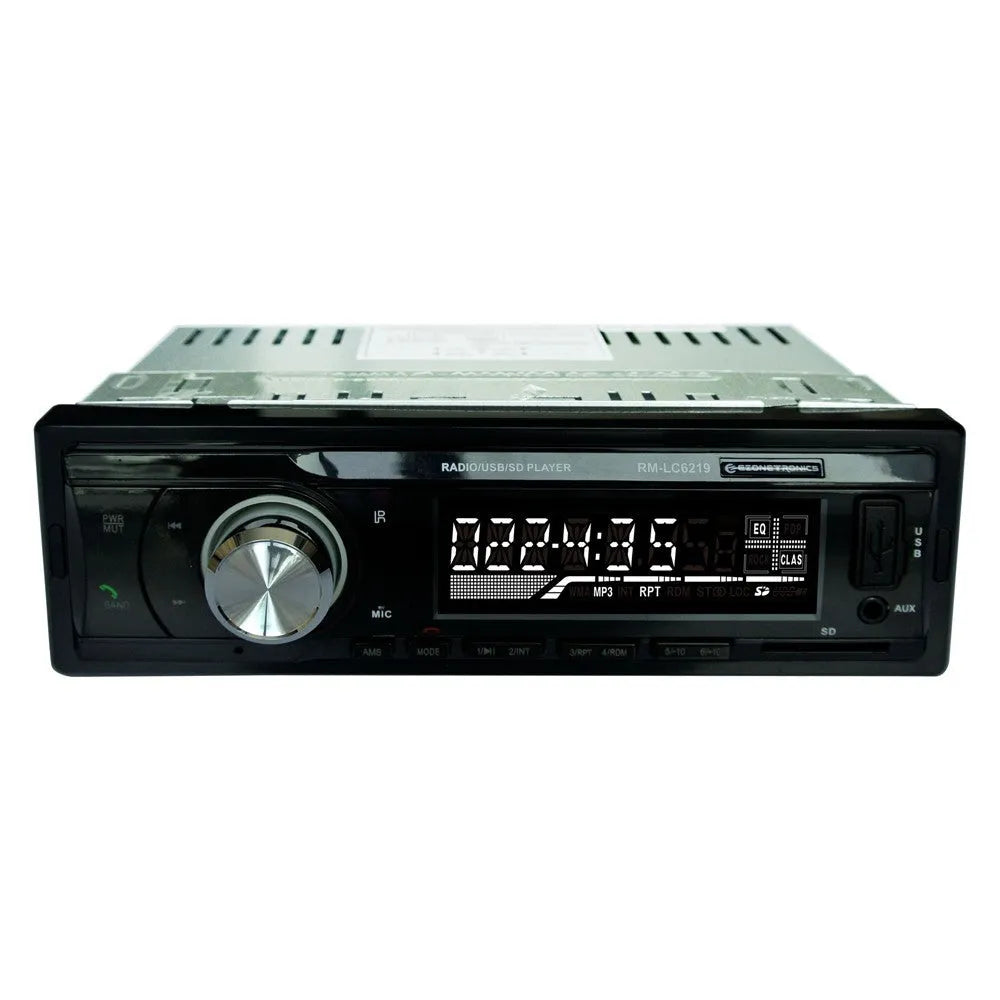 Car stereo receiver with Bluetooth, USB port, SD card slot and auxiliary input for vehicle audio