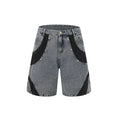 Retro washed denim suit with short sleeve jacket and matching trousers in black and blue colour options