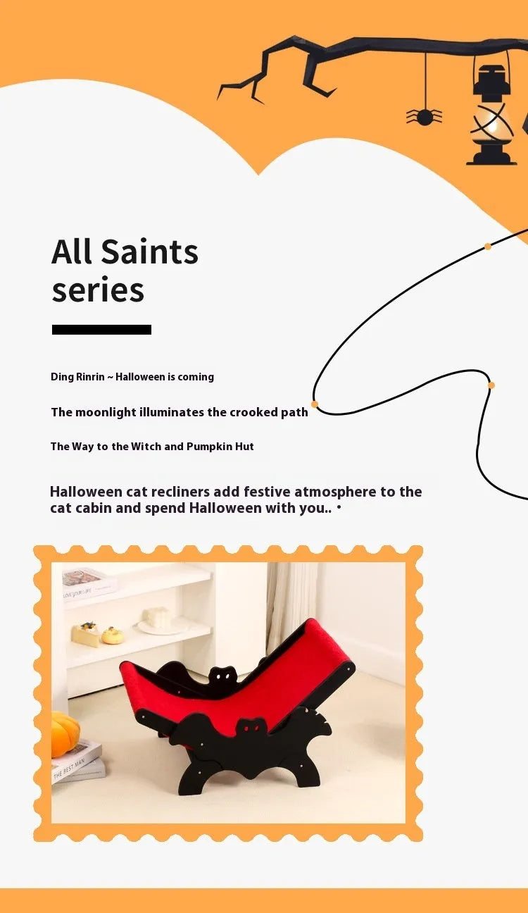 MW-054 black and red wooden cat recliner bed with lounge chair design.
