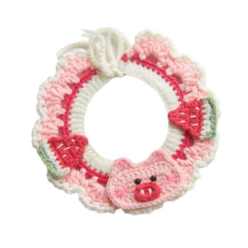 Handmade embroidery dog collar scarf in cotton thread with decorative design for small dogs