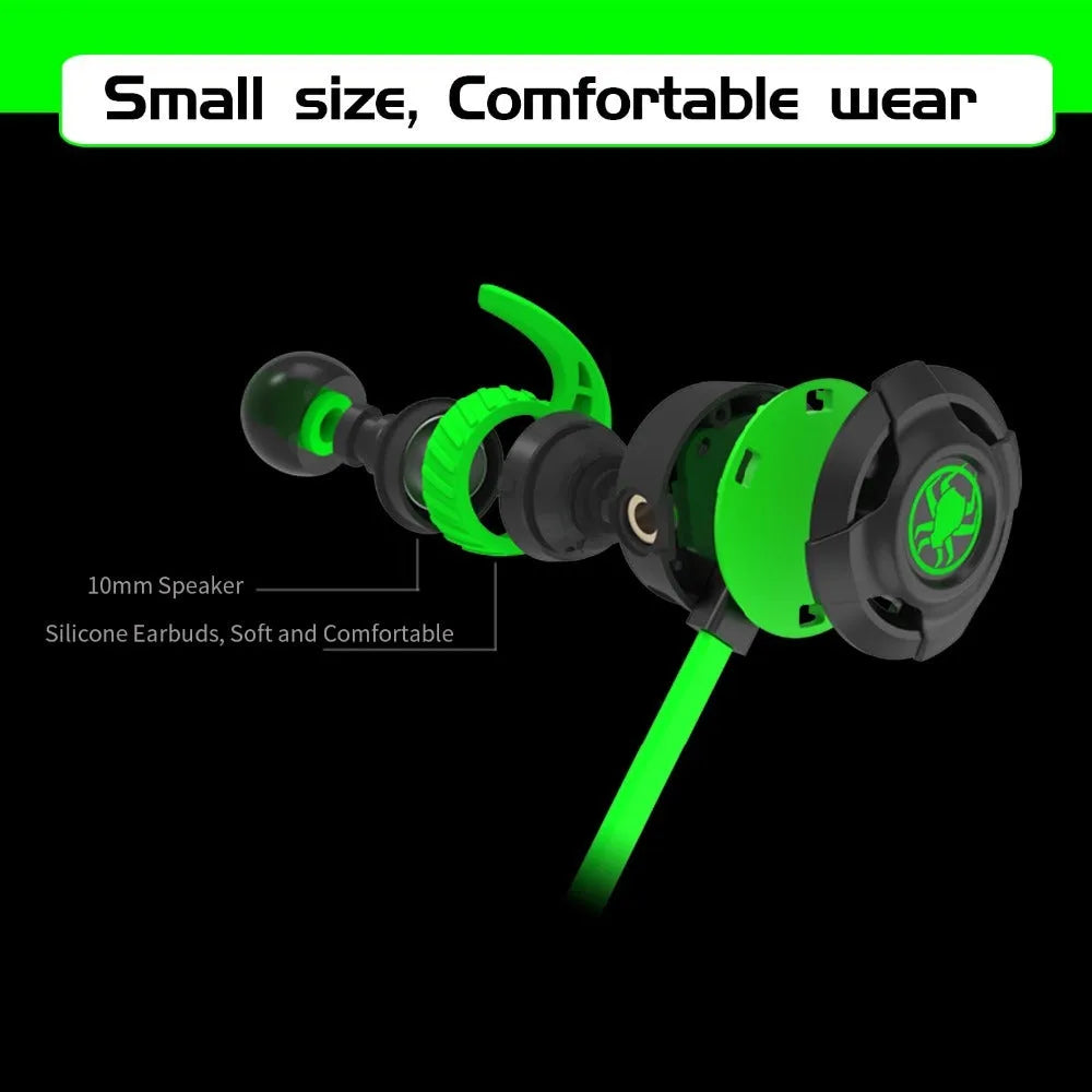Shuangmai black, green, and red wired in-ear computer gaming headset with 1.5 cm cable.