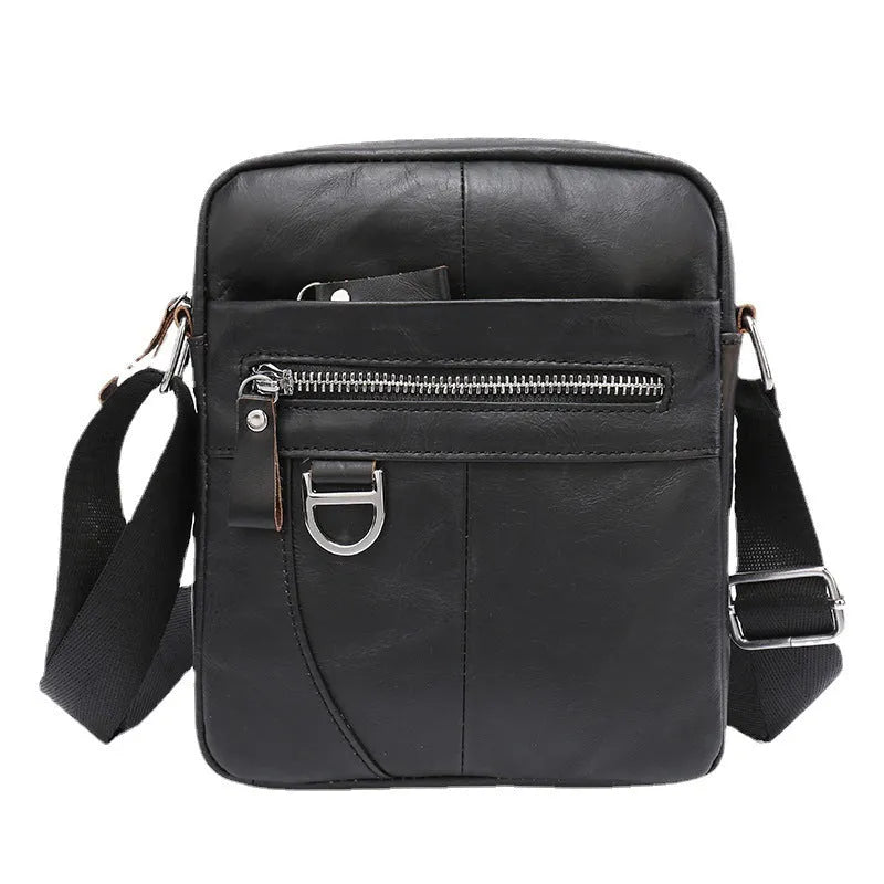 Brown retro style crossbody leather messenger bag shown from the front.