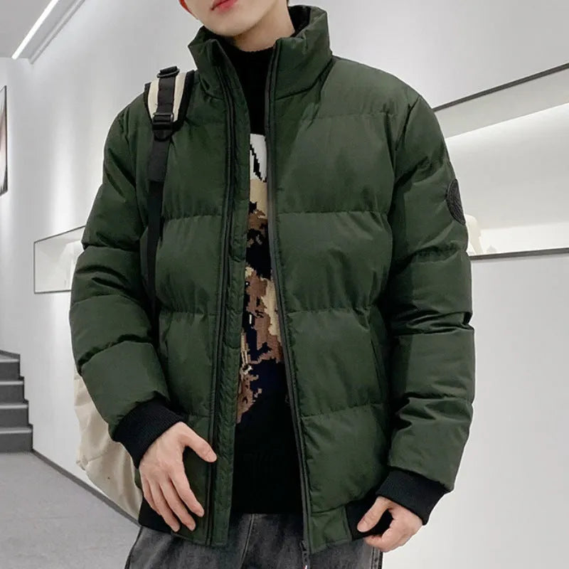 Thick cotton-padded jacket for men in black, cardigan style, loose fit, polyester fabric, sizes M-5XL