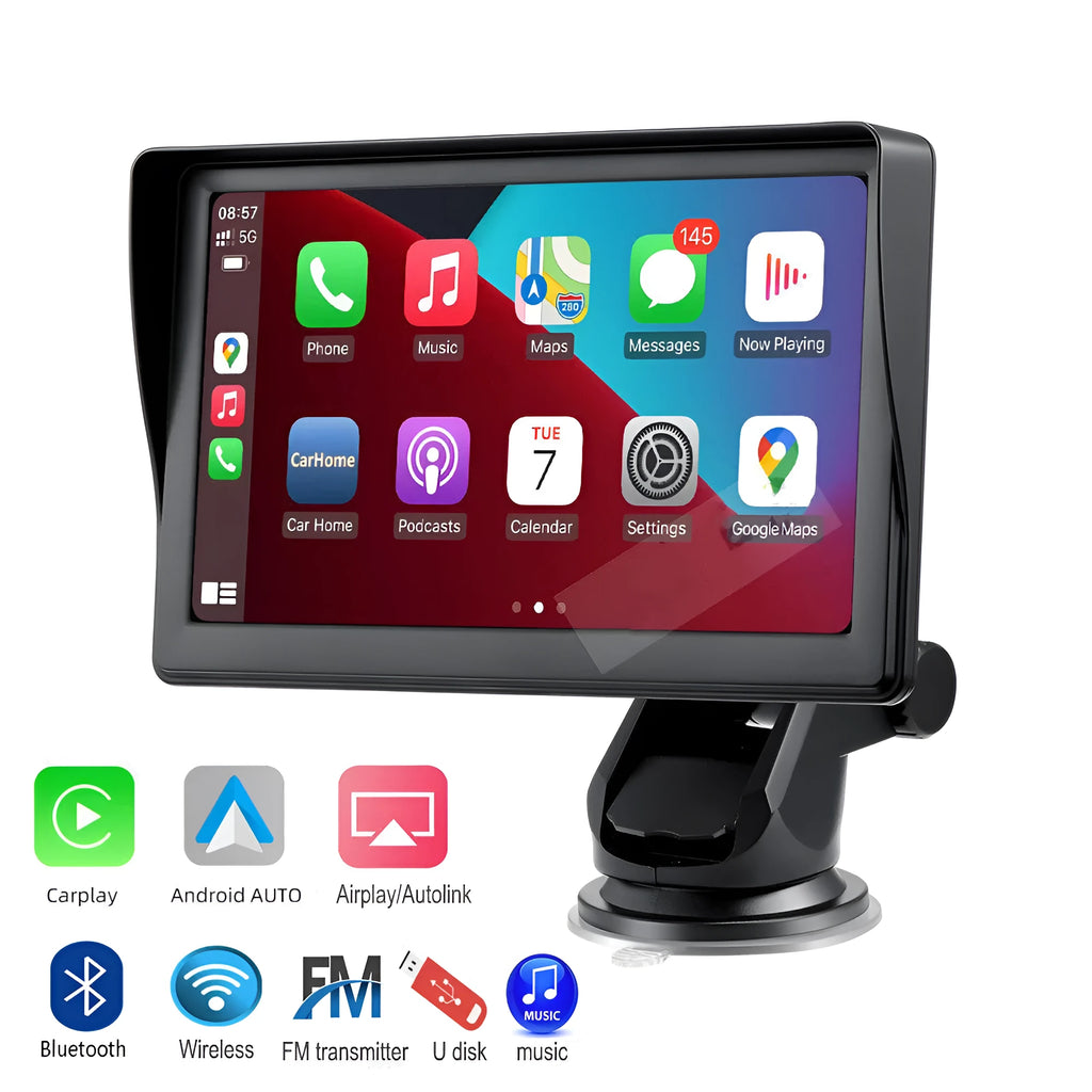 7 inch portable car smart display with wireless Carplay and retractable windshield mount