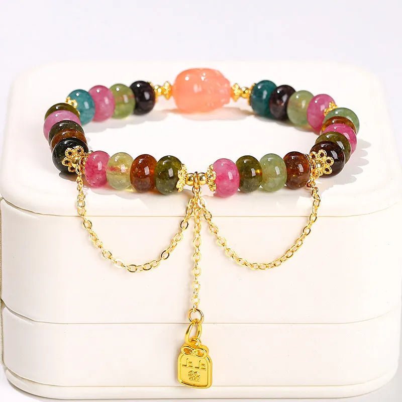 Green crystal Chinese bracelet with adjustable string on wrist