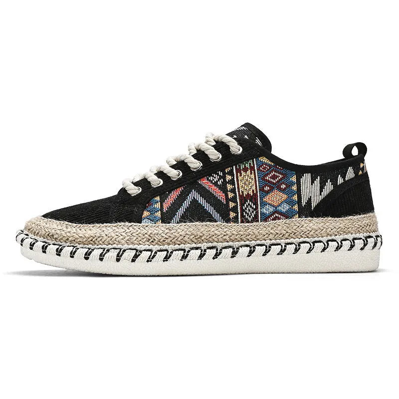 Men's casual summer shoes in cloth with round toe, shown in beige and black colour options