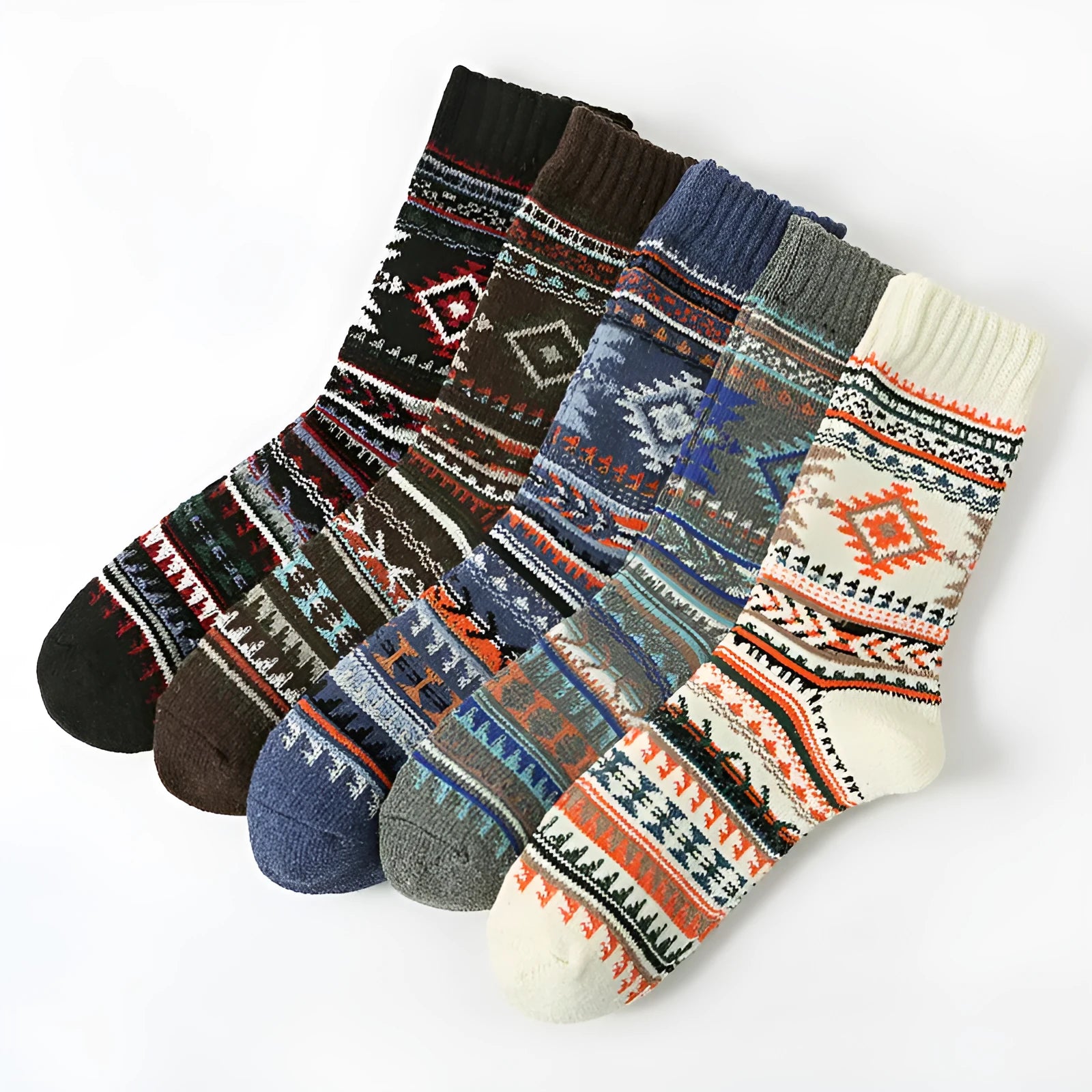 Retro cotton mid-calf socks for men 5 pack with anti-friction knit patterns in large square design