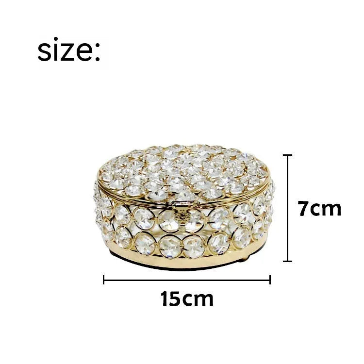 French gold metal jewellery box with crystal glass transparent lid, European style decorative design