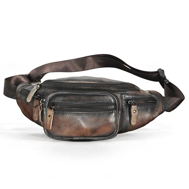 Retro leather shoulder messenger bag in cowhide with large capacity and adjustable strap