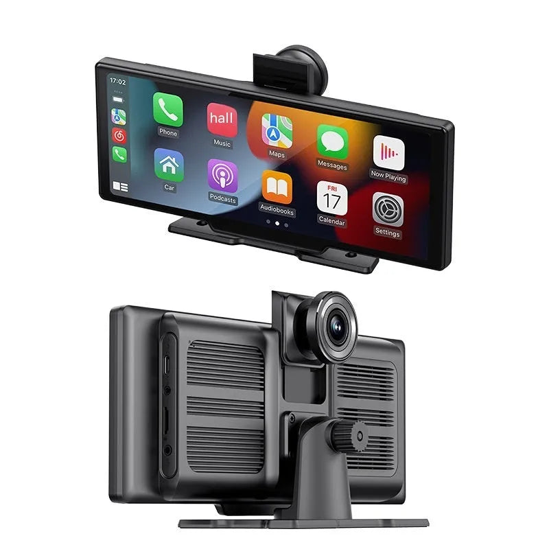 10.26-inch wireless CarPlay car recorder with capacitive touch screen in black housing