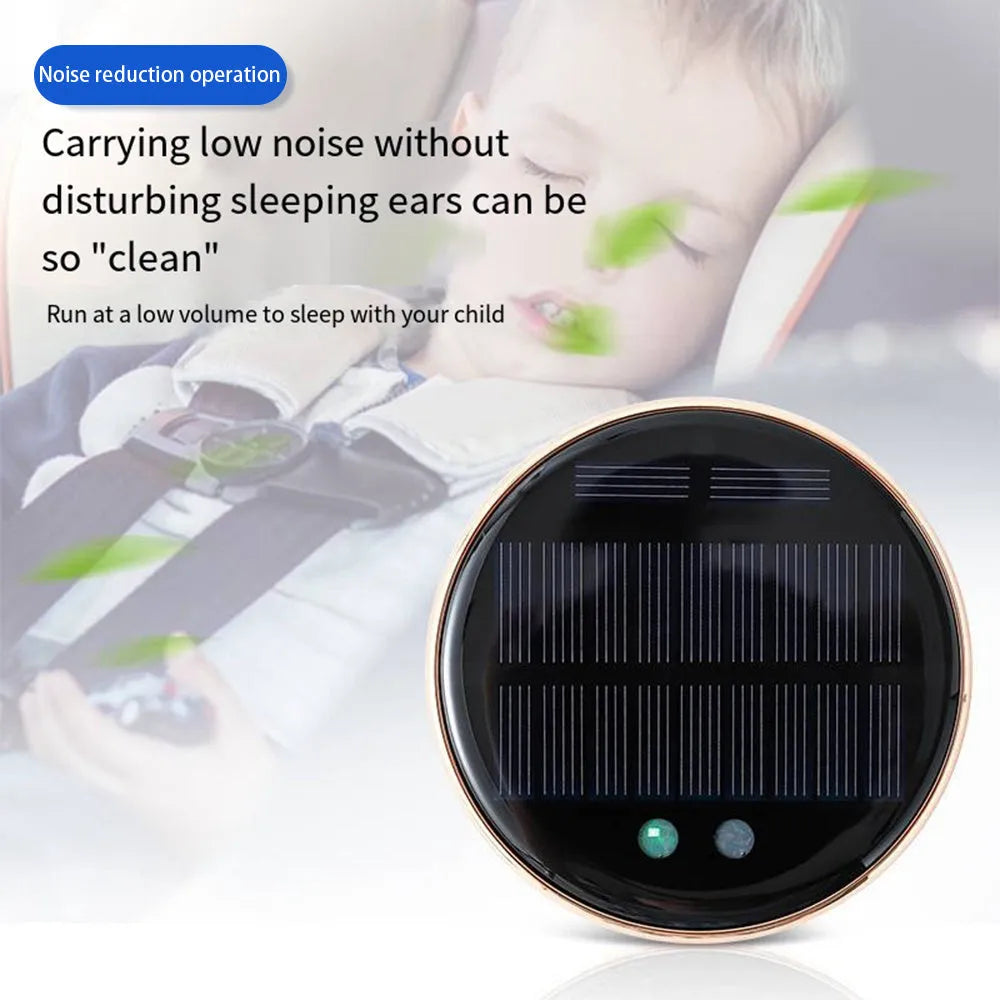 Solar-powered car air humidifier mounted on vehicle air conditioning outlet in black colour