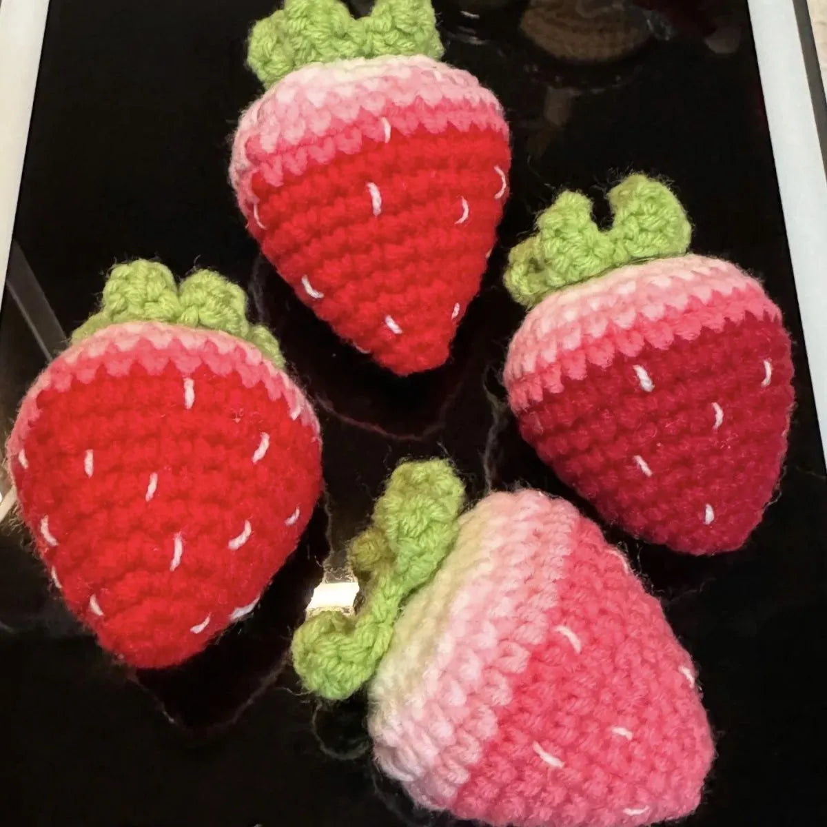 Soft plush strawberry pendant keychain in pink or red colour options
