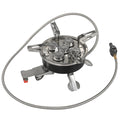 Silver portable split stove with stainless steel construction folded for transport