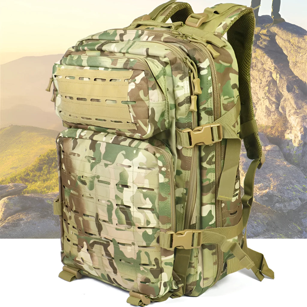 Outdoor Tactics backpack 34x15x50cm polyester canvas curved shoulder straps black CP camouflage