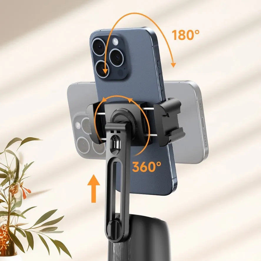 P05 black ABS desktop rotating phone holder with round chassis and seven-colour ambience light
